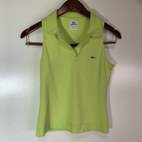 Lacoste Sleeveless Cotton Mini Piqué Polo Shirt Neon Green Women’s 36 Preppy - Picture 2 of 11